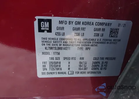 2021 Chevrolet Trailblazer Fwd Rs z USA, uszkodzony, nr VIN KL79MTSL0MB140271